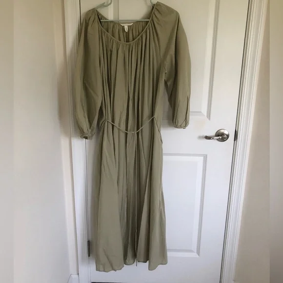 h&m green linen dress A-Line Maxi Chiffon Yellow Bridesmaid Dresses COCOMELODY CB0828, Agave Green main image 0